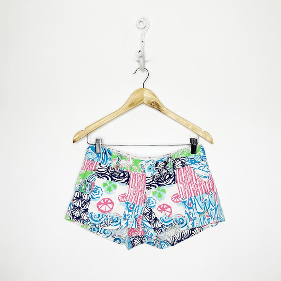 Lilly Pulitzer Walsh Short Osterville Patch Patchwork Low Rise Beach women's 00 - Picture 2 of 6